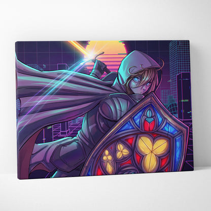 Vaporwave Neon Odyssey Canvas - Vaporwave Heroine Neon Pink Teal Living Room Moody Neon Atmosphere Modern Wall Art Canvas