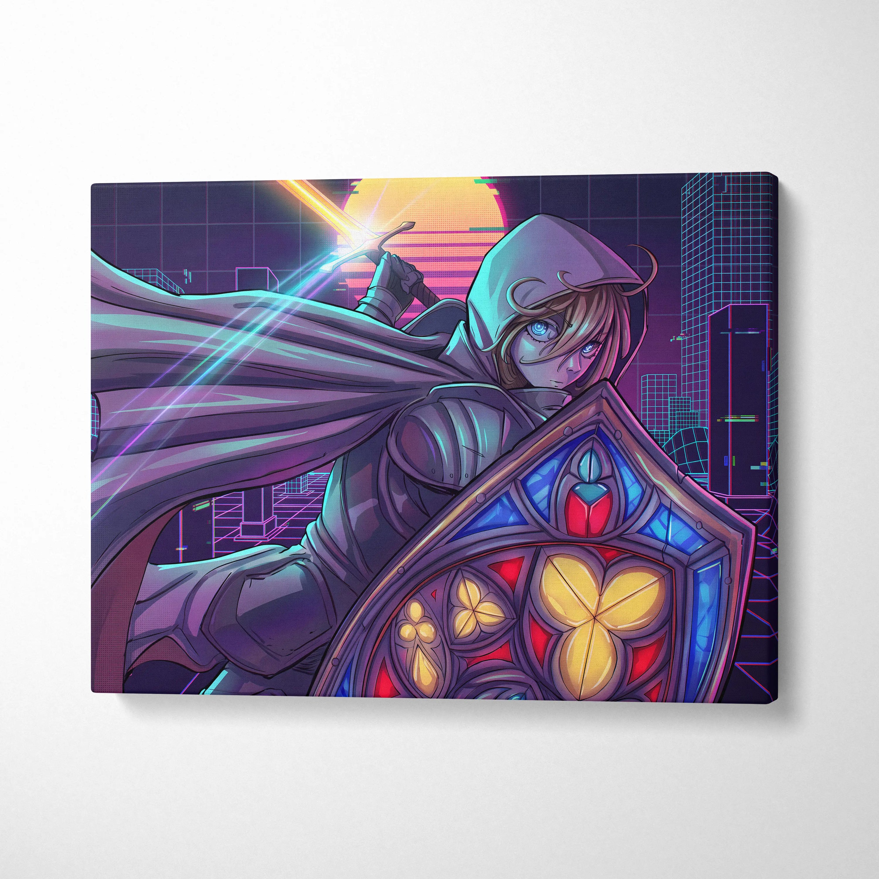 Vaporwave Neon Odyssey Canvas - Vaporwave Heroine Neon Pink Teal Living Room Moody Neon Atmosphere Modern Wall Art Canvas