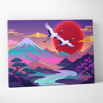 Vaporwave Fuji Neon Sunset - Fuji Neon Pastel Living Room Vaporwave - Dreamy Mood Japanese Landscape Decor Canvas Print