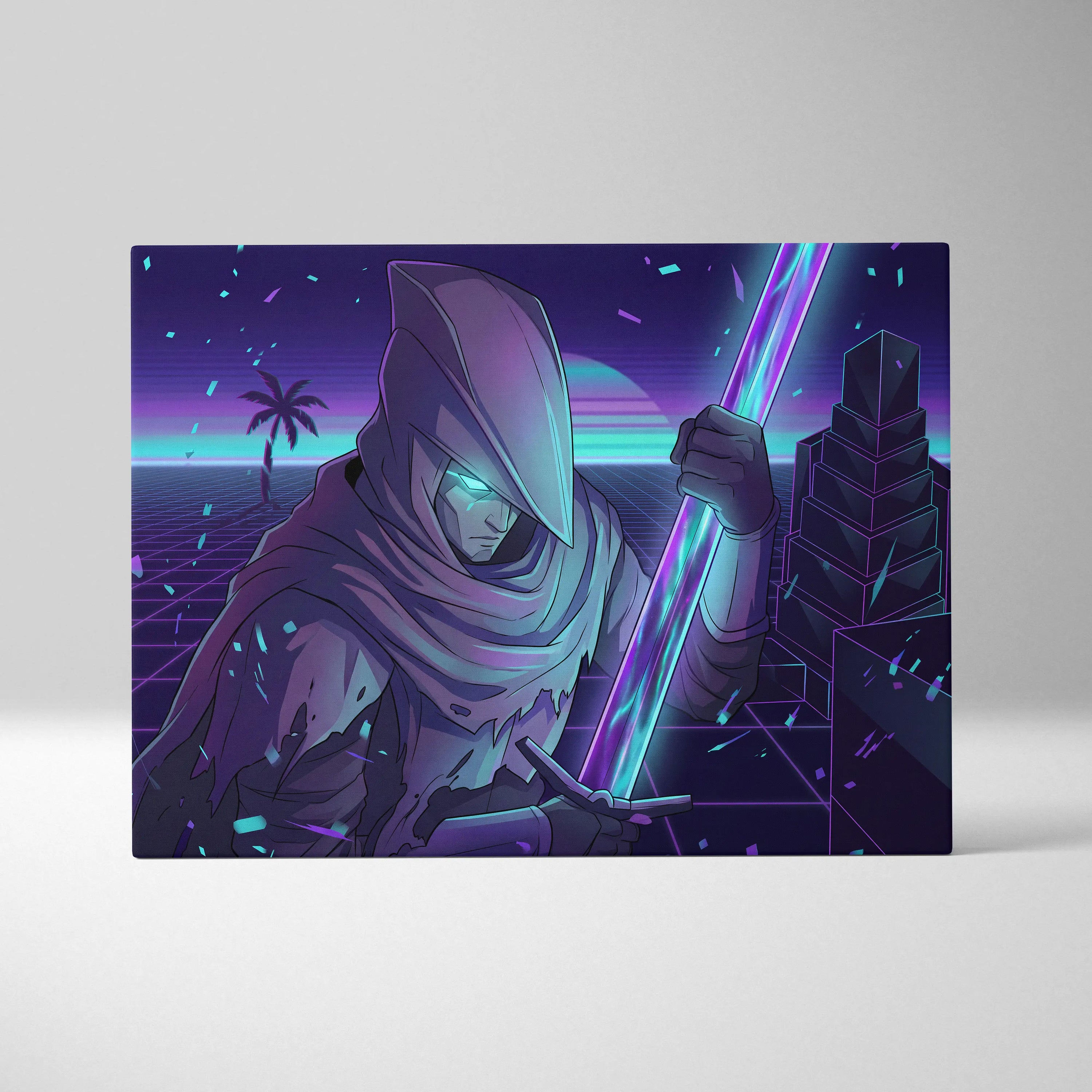 Neon Vaporwave Canvas Fantasy - Vaporwave Neon Cyan Living Room Synthwave Dreamy Nostalgic Cyberpunk Wall Art Canvas