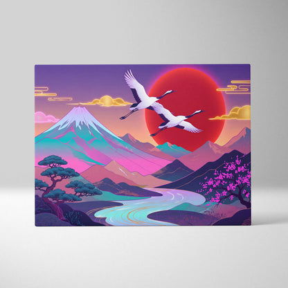 Vaporwave Fuji Neon Sunset - Fuji Neon Pastel Living Room Vaporwave - Dreamy Mood Japanese Landscape Decor Canvas Print
