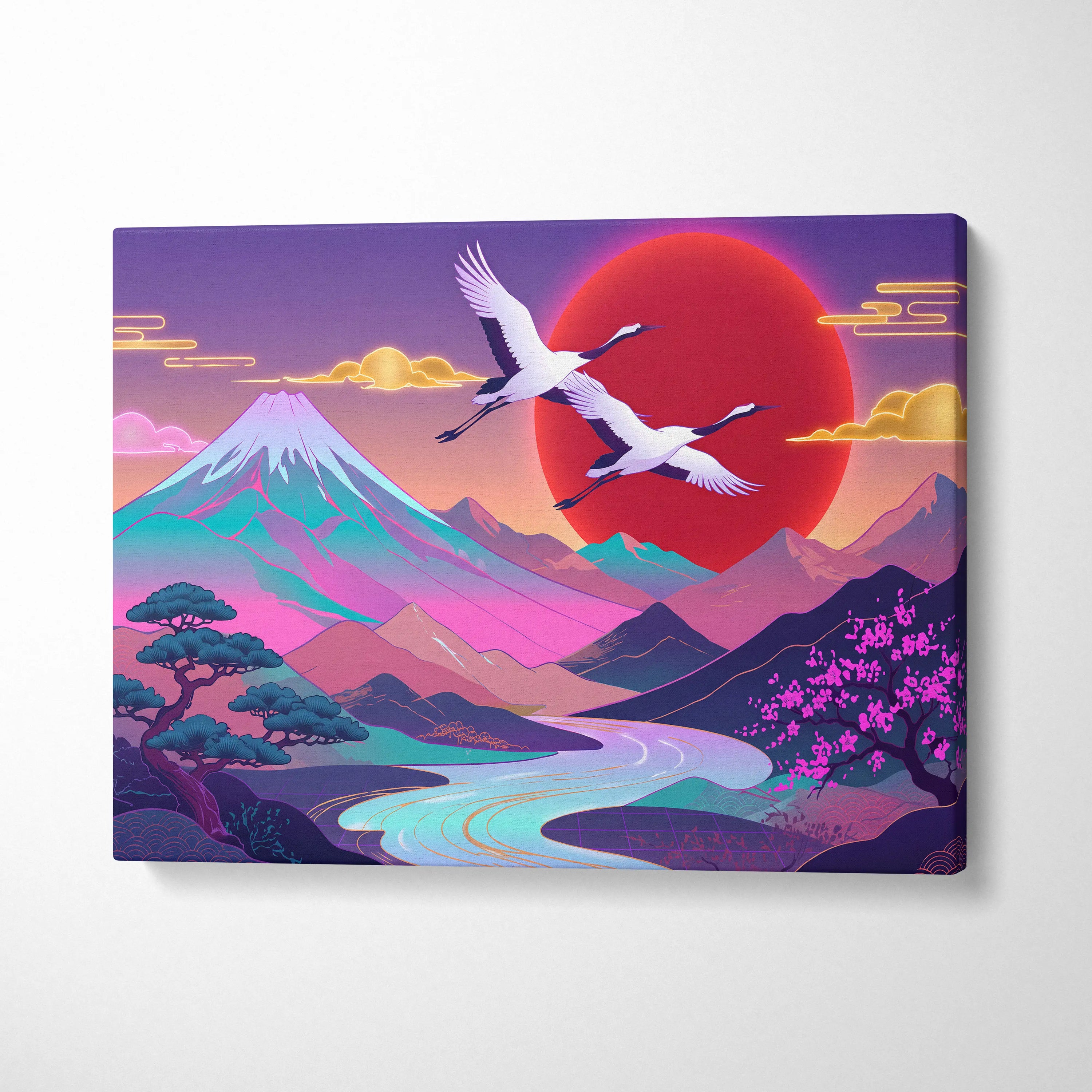 Vaporwave Fuji Neon Sunset - Fuji Neon Pastel Living Room Vaporwave - Dreamy Mood Japanese Landscape Decor Canvas Print