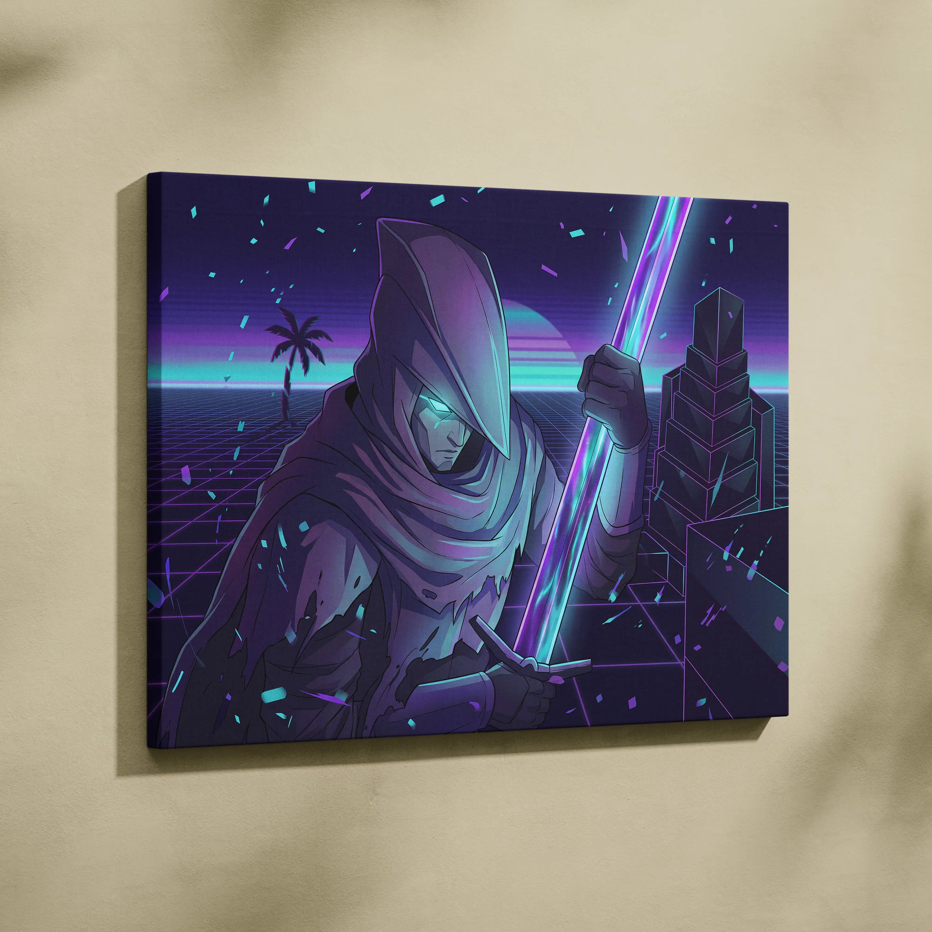 Neon Vaporwave Canvas Fantasy - Vaporwave Neon Cyan Living Room Synthwave Dreamy Nostalgic Cyberpunk Wall Art Canvas