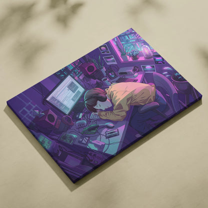 Vaporwave Neon Desk Canvas - Desk Purple Pink Cyan Home Office Vaporwave Dreamy Nostalgic Retro Futurism Canvas