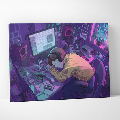 Vaporwave Neon Desk Canvas - Desk Purple Pink Cyan Home Office Vaporwave Dreamy Nostalgic Retro Futurism Canvas
