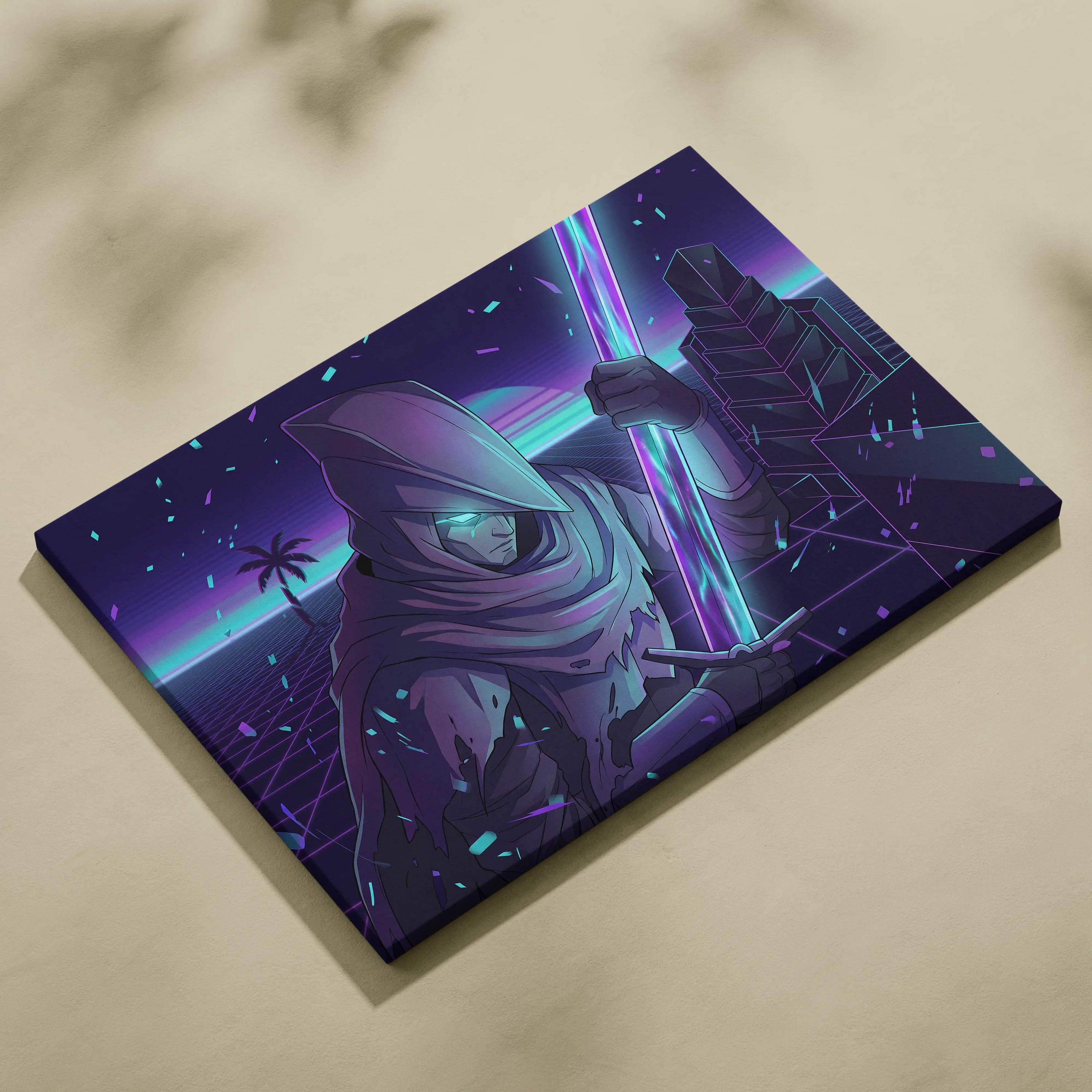 Neon Vaporwave Canvas Fantasy - Vaporwave Neon Cyan Living Room Synthwave Dreamy Nostalgic Cyberpunk Wall Art Canvas