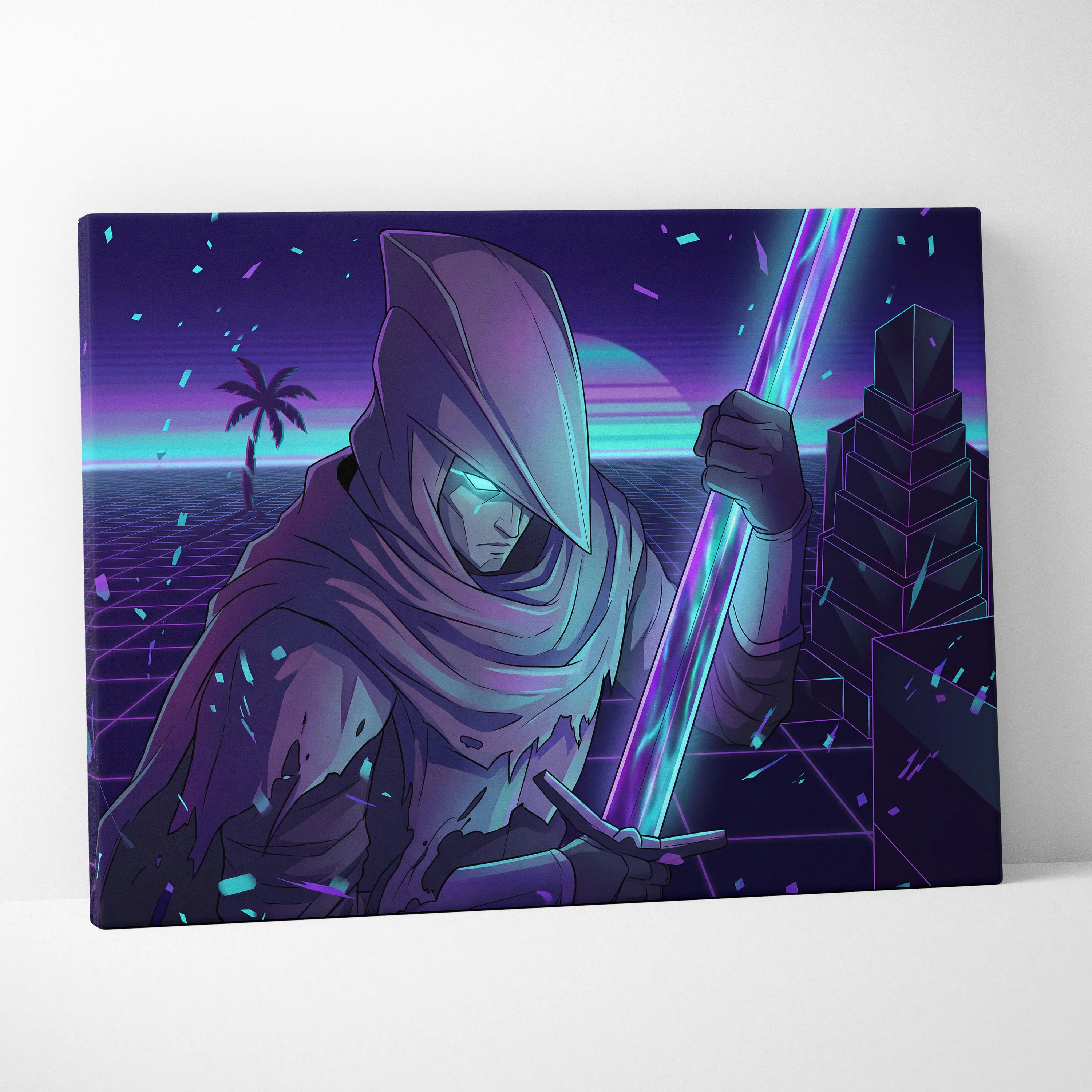 Neon Vaporwave Canvas Fantasy - Vaporwave Neon Cyan Living Room Synthwave Dreamy Nostalgic Cyberpunk Wall Art Canvas