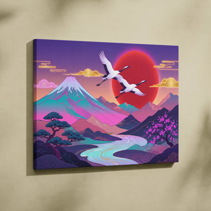 Vaporwave Fuji Neon Sunset - Fuji Neon Pastel Living Room Vaporwave - Dreamy Mood Japanese Landscape Decor Canvas Print