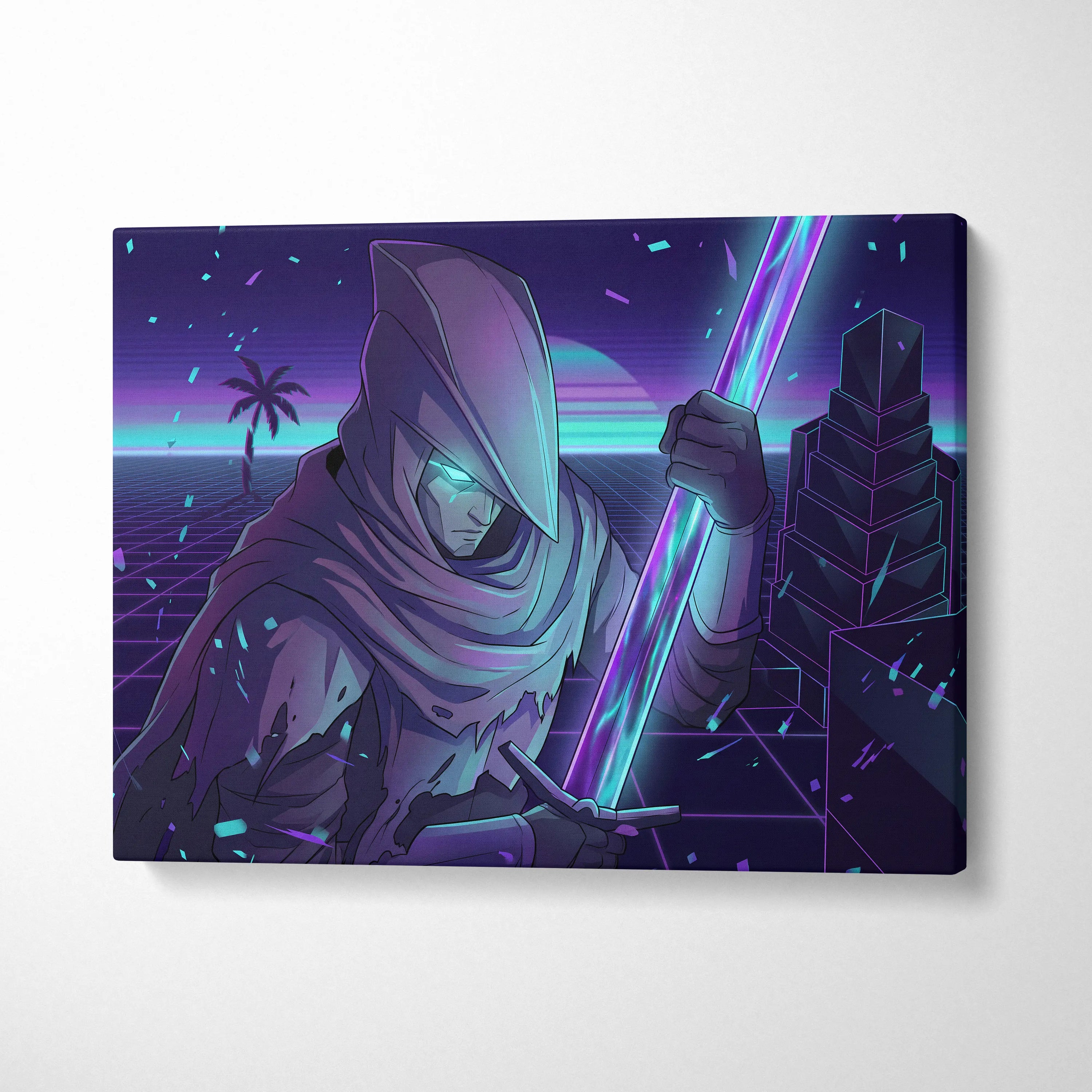 Neon Vaporwave Canvas Fantasy - Vaporwave Neon Cyan Living Room Synthwave Dreamy Nostalgic Cyberpunk Wall Art Canvas