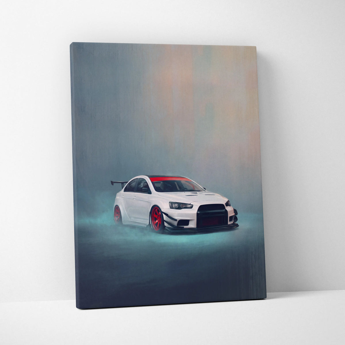 Mitsubishi Lancer Evolution X Inspired Canvas Art, Rally Tuner Car Wall Painting for Garage