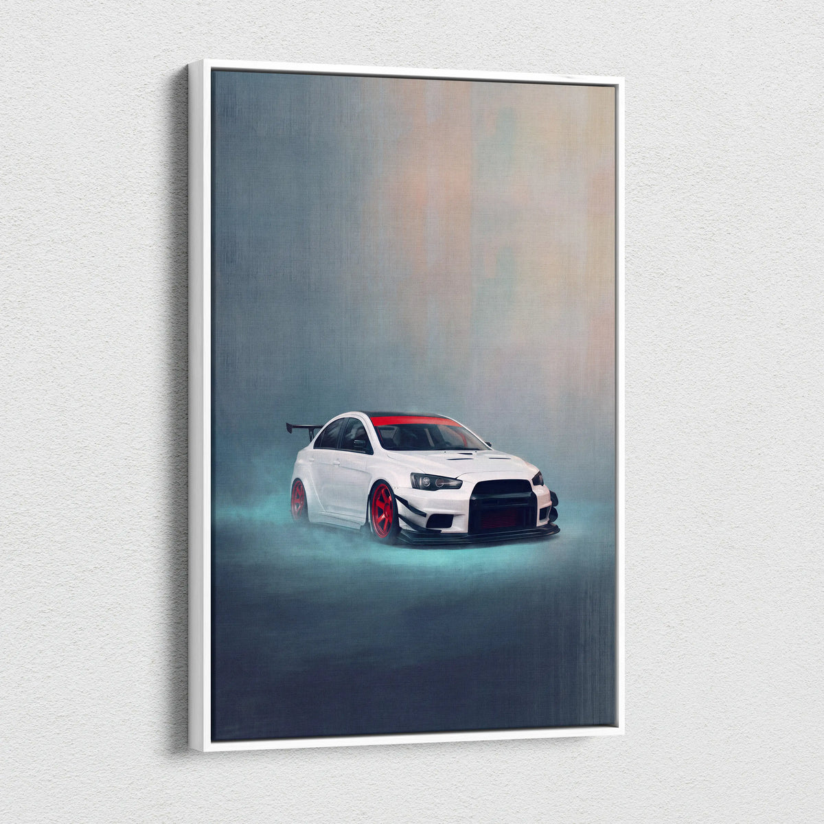 Mitsubishi Lancer Evolution X Inspired Canvas Art, Rally Tuner Car Wall Painting for Garage