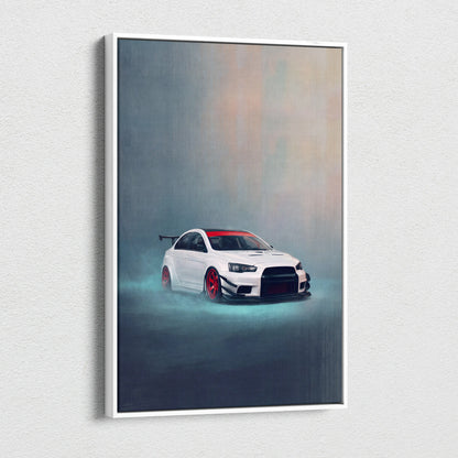 Mitsubishi Lancer Evolution X Inspired Canvas Art, Rally Tuner Car Wall Painting for Garage