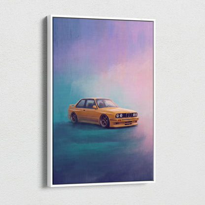 BMW E30 M3 Inspired Automotive Wall Art, Classic German Sports Car Canvas Art Print