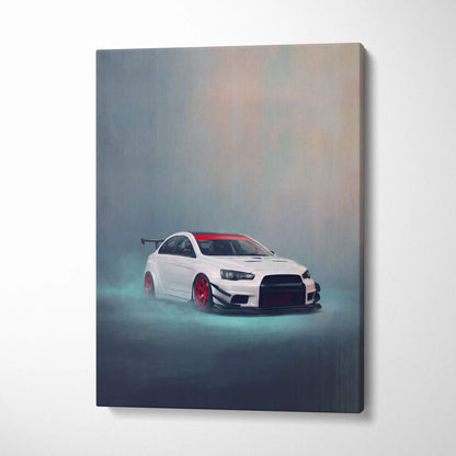 Mitsubishi Lancer Evolution X Inspired Canvas Art, Rally Tuner Car Wall Painting for Garage