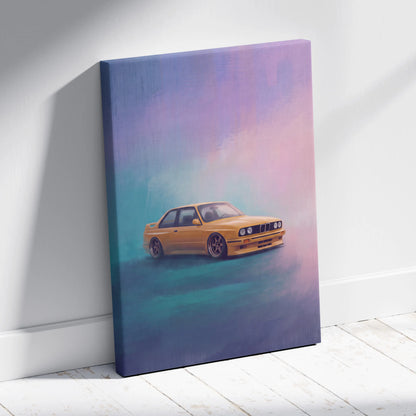 BMW E30 M3 Inspired Automotive Wall Art, Classic German Sports Car Canvas Art Print
