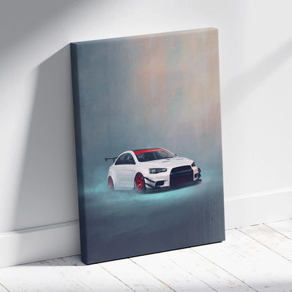 Mitsubishi Lancer Evolution X Inspired Canvas Art, Rally Tuner Car Wall Painting for Garage