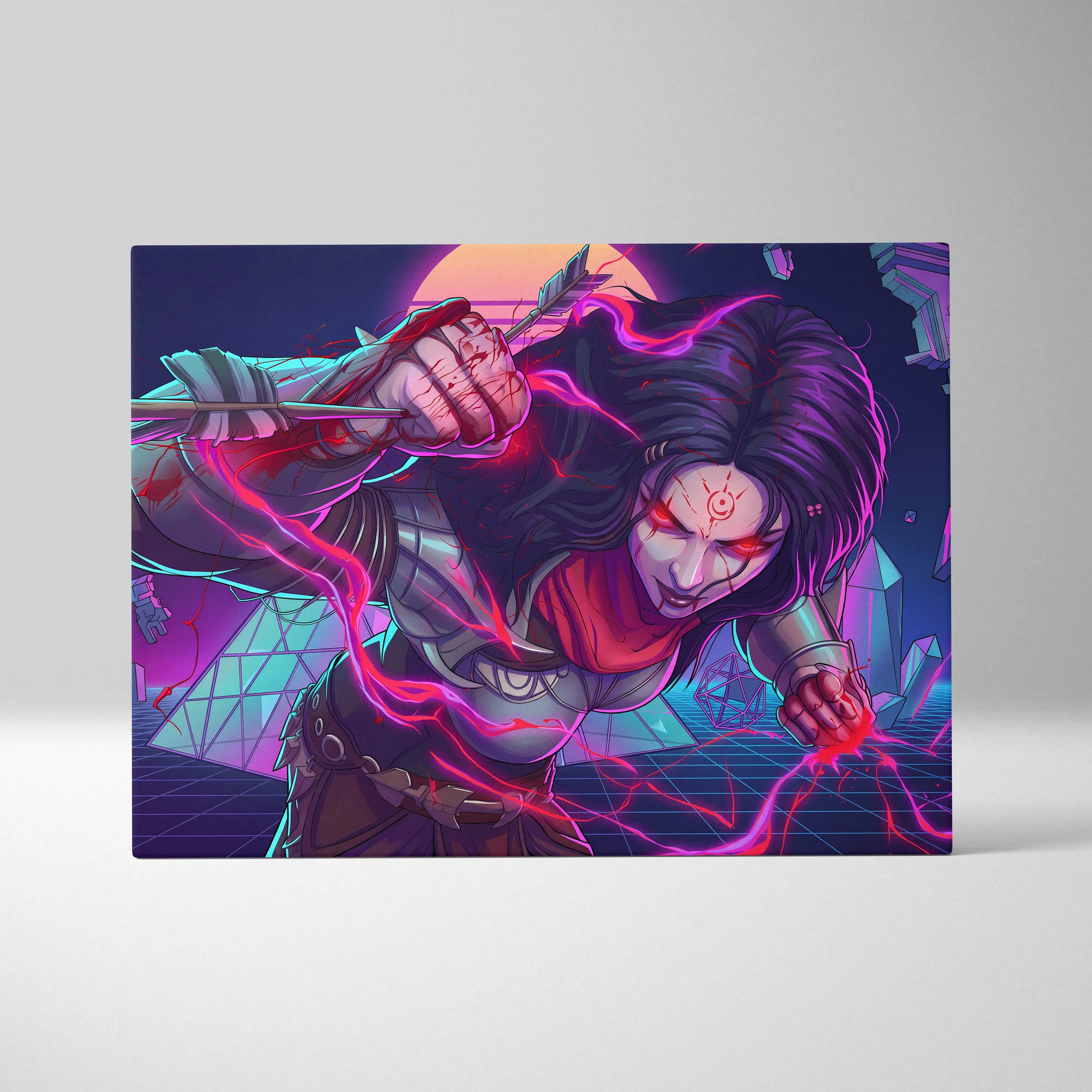 Vaporwave Neon Warrior Canvas - Vaporwave Warrior Neon Pink Purple Gallery Wall Style Energetic Mood Retro Decor Canvas