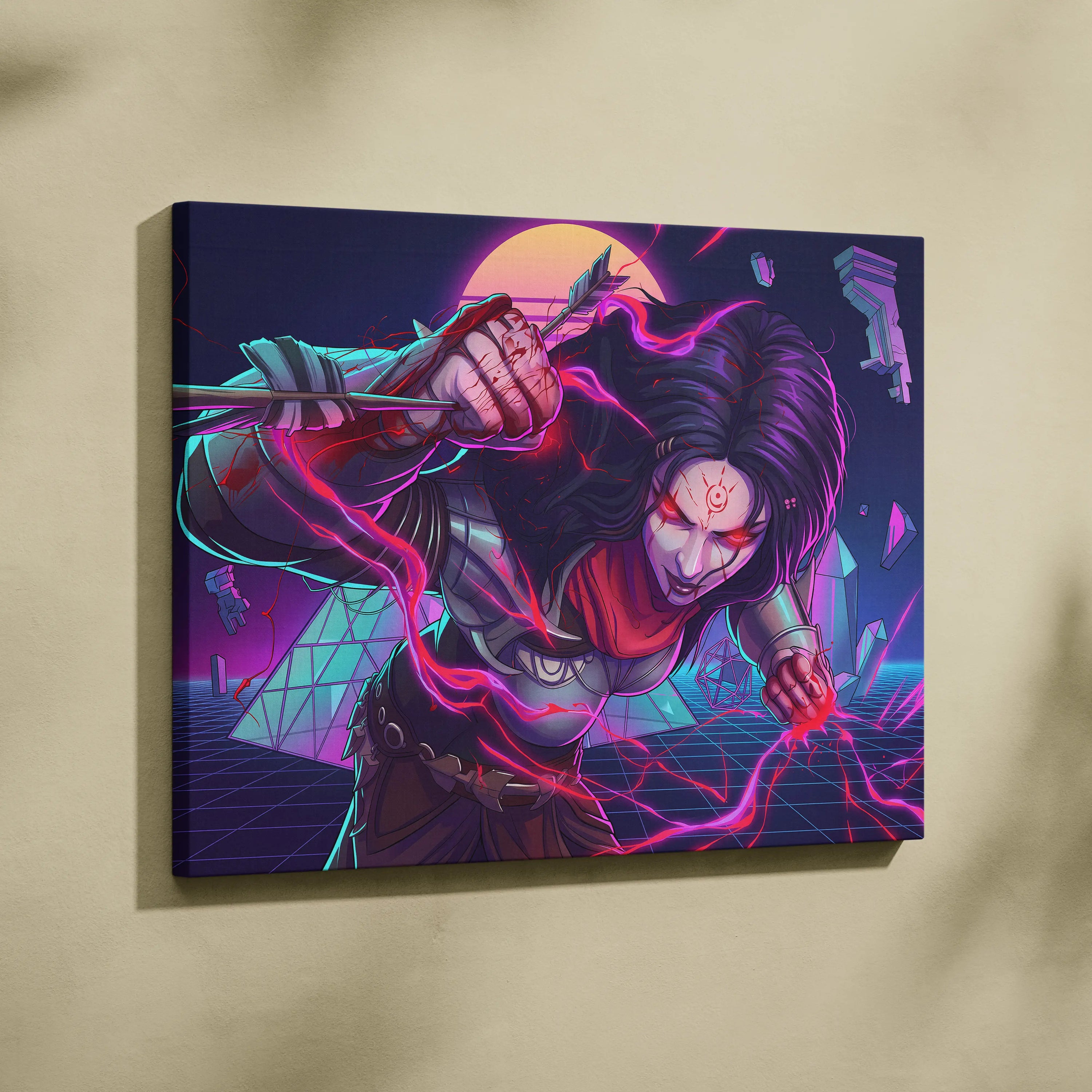 Vaporwave Neon Warrior Canvas - Vaporwave Warrior Neon Pink Purple Gallery Wall Style Energetic Mood Retro Decor Canvas
