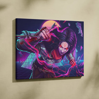 Vaporwave Neon Warrior Canvas - Vaporwave Warrior Neon Pink Purple Gallery Wall Style Energetic Mood Retro Decor Canvas