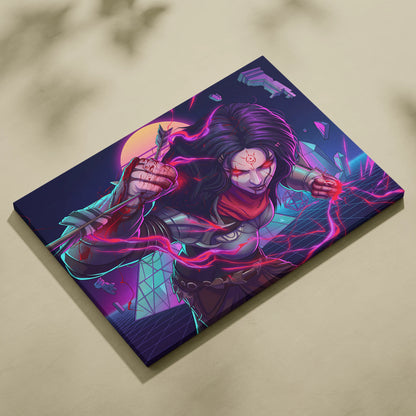 Vaporwave Neon Warrior Canvas - Vaporwave Warrior Neon Pink Purple Gallery Wall Style Energetic Mood Retro Decor Canvas