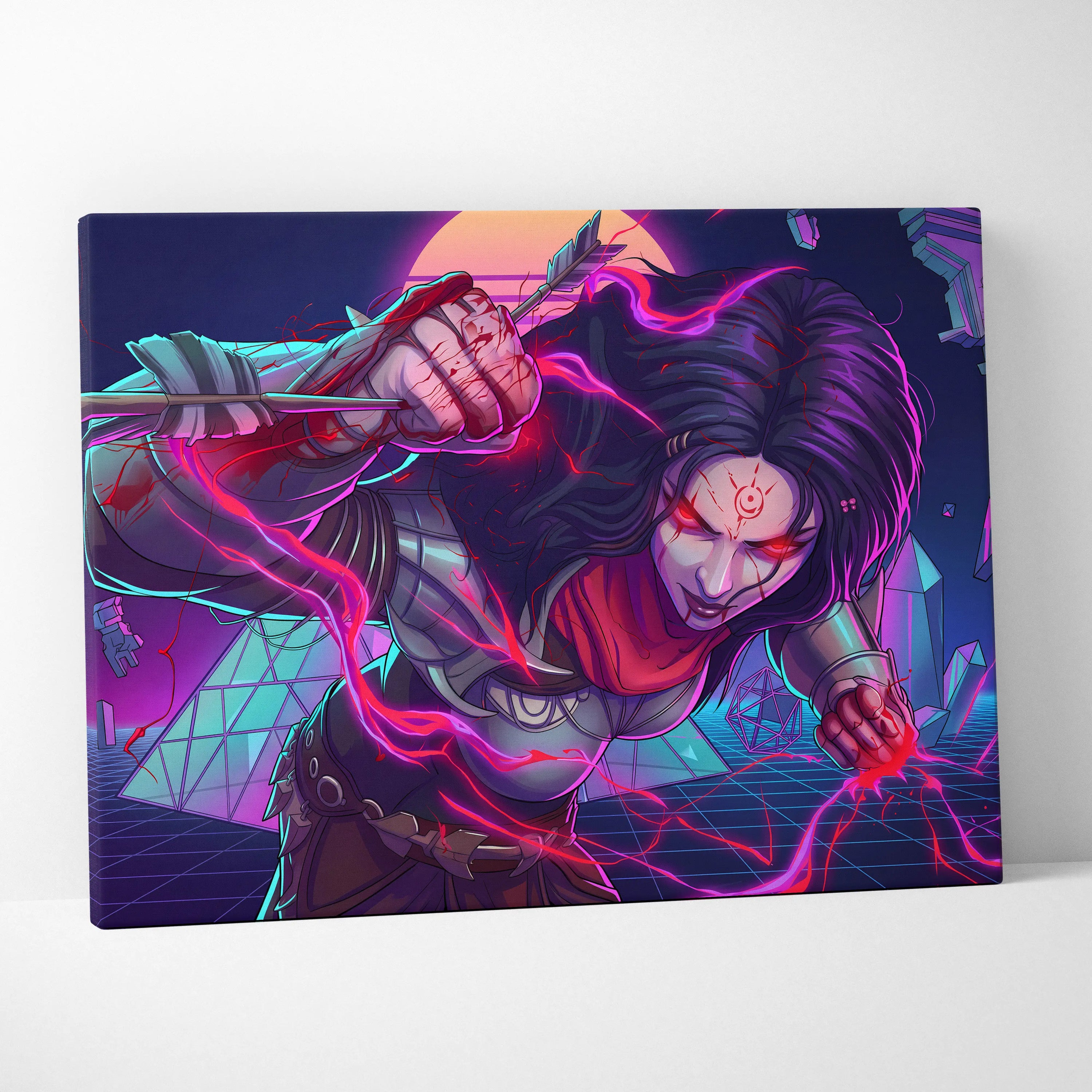 Vaporwave Neon Warrior Canvas - Vaporwave Warrior Neon Pink Purple Gallery Wall Style Energetic Mood Retro Decor Canvas