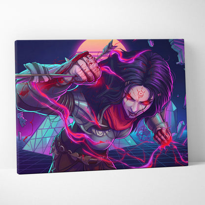 Vaporwave Neon Warrior Canvas - Vaporwave Warrior Neon Pink Purple Gallery Wall Style Energetic Mood Retro Decor Canvas