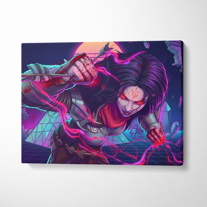 Vaporwave Neon Warrior Canvas - Vaporwave Warrior Neon Pink Purple Gallery Wall Style Energetic Mood Retro Decor Canvas