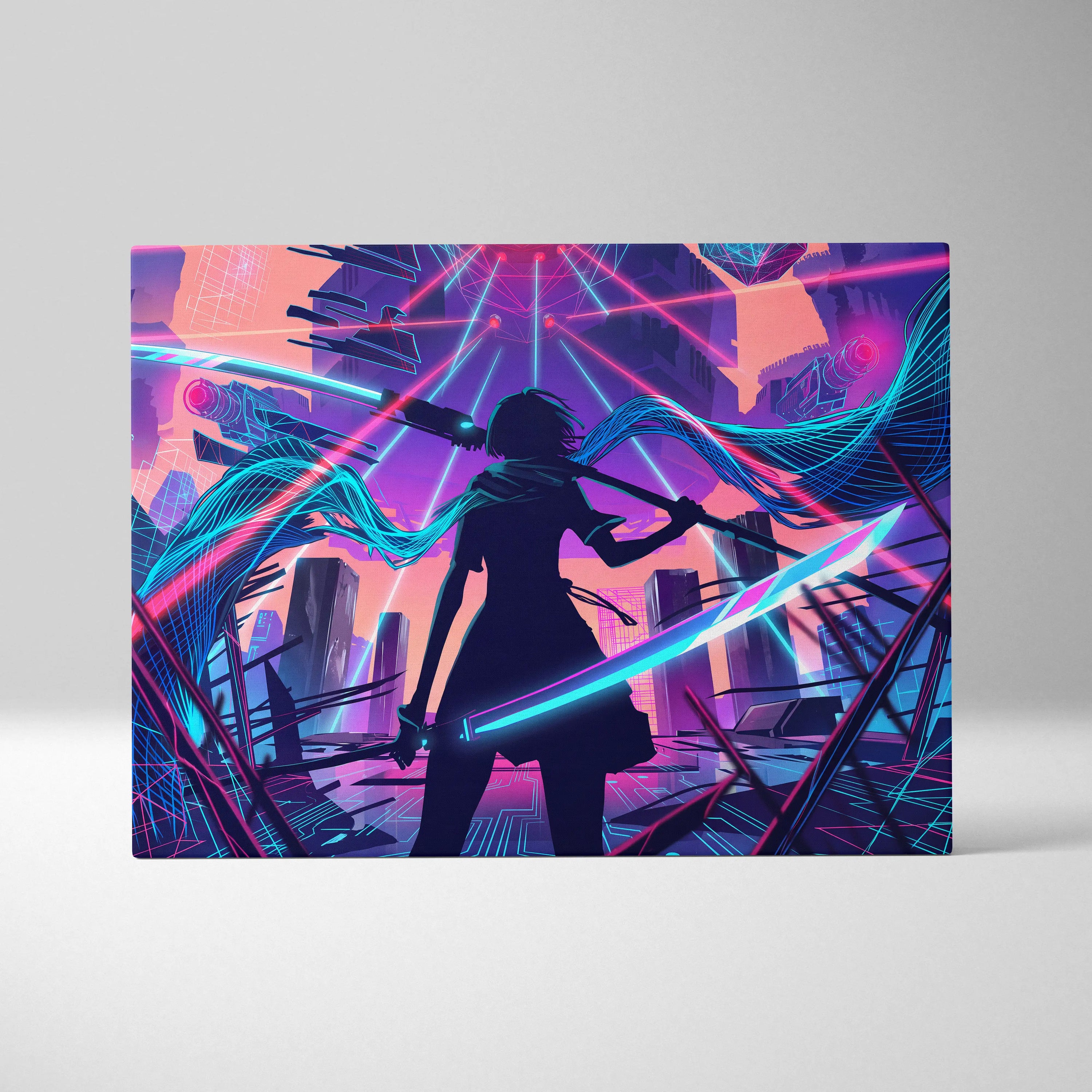 Vaporwave Neon Odyssey Canvas - Vaporwave Neon Pink Blue Living Room Art Dreamy Mood Neon Decor Canvas Print