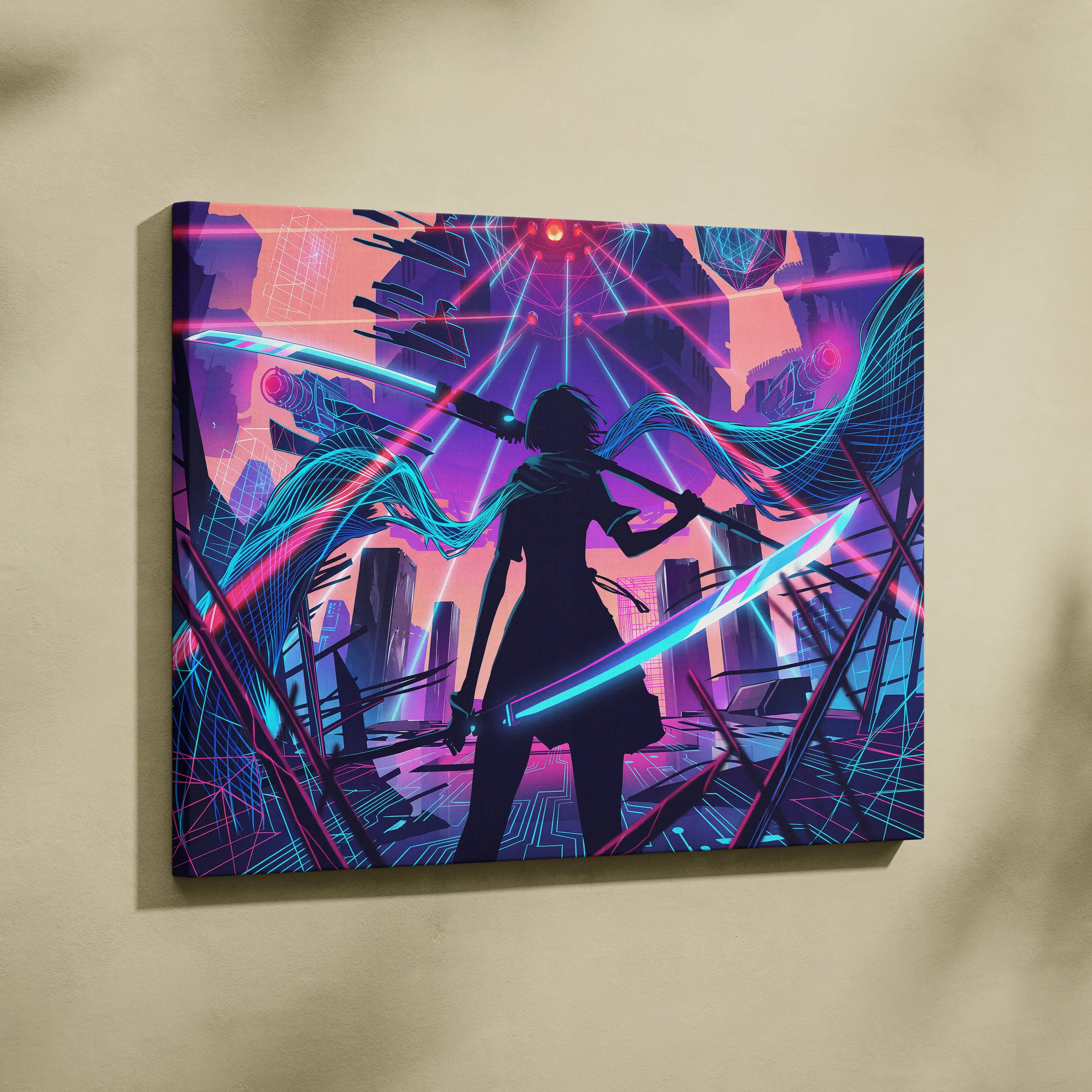Vaporwave Neon Odyssey Canvas - Vaporwave Neon Pink Blue Living Room Art Dreamy Mood Neon Decor Canvas Print