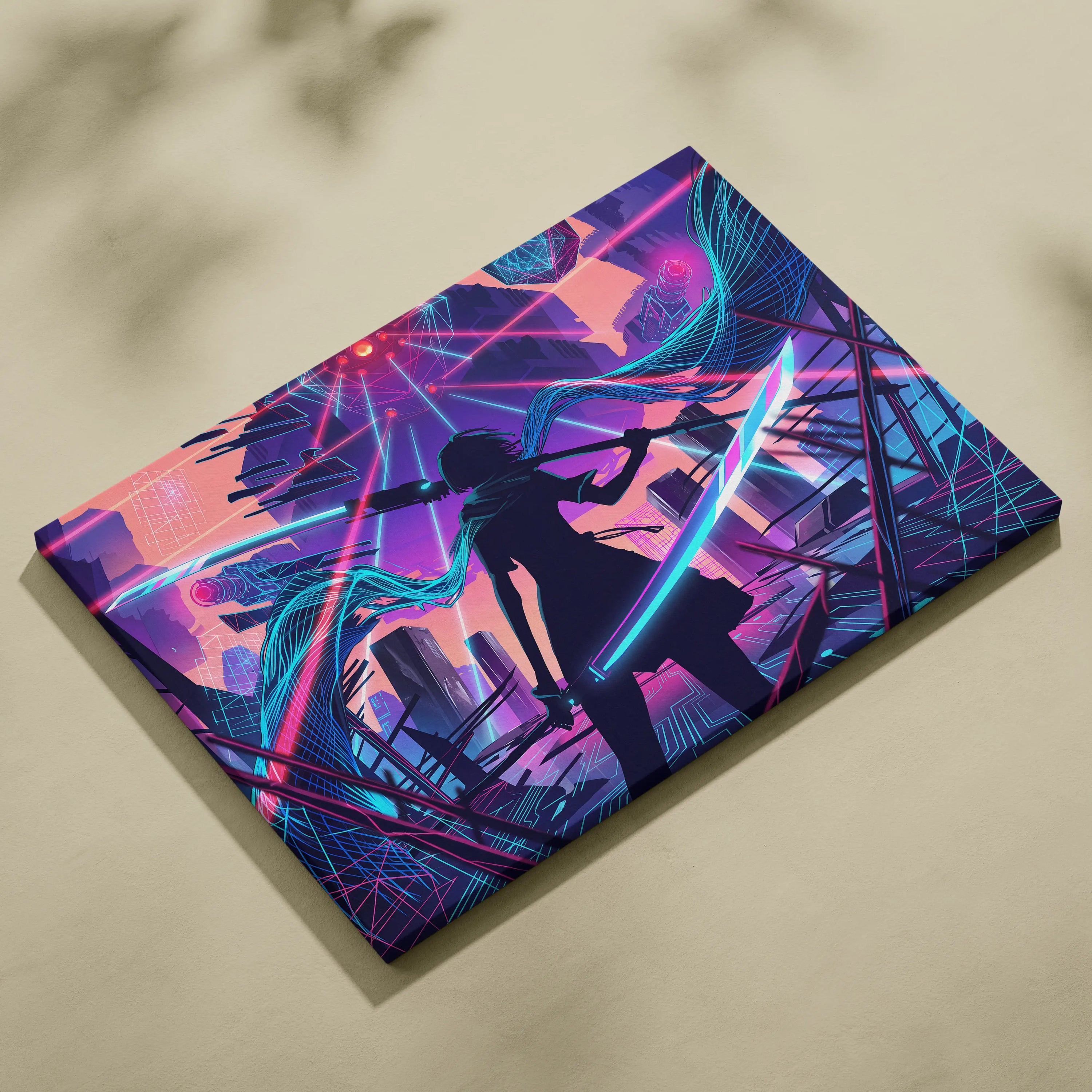 Vaporwave Neon Odyssey Canvas - Vaporwave Neon Pink Blue Living Room Art Dreamy Mood Neon Decor Canvas Print