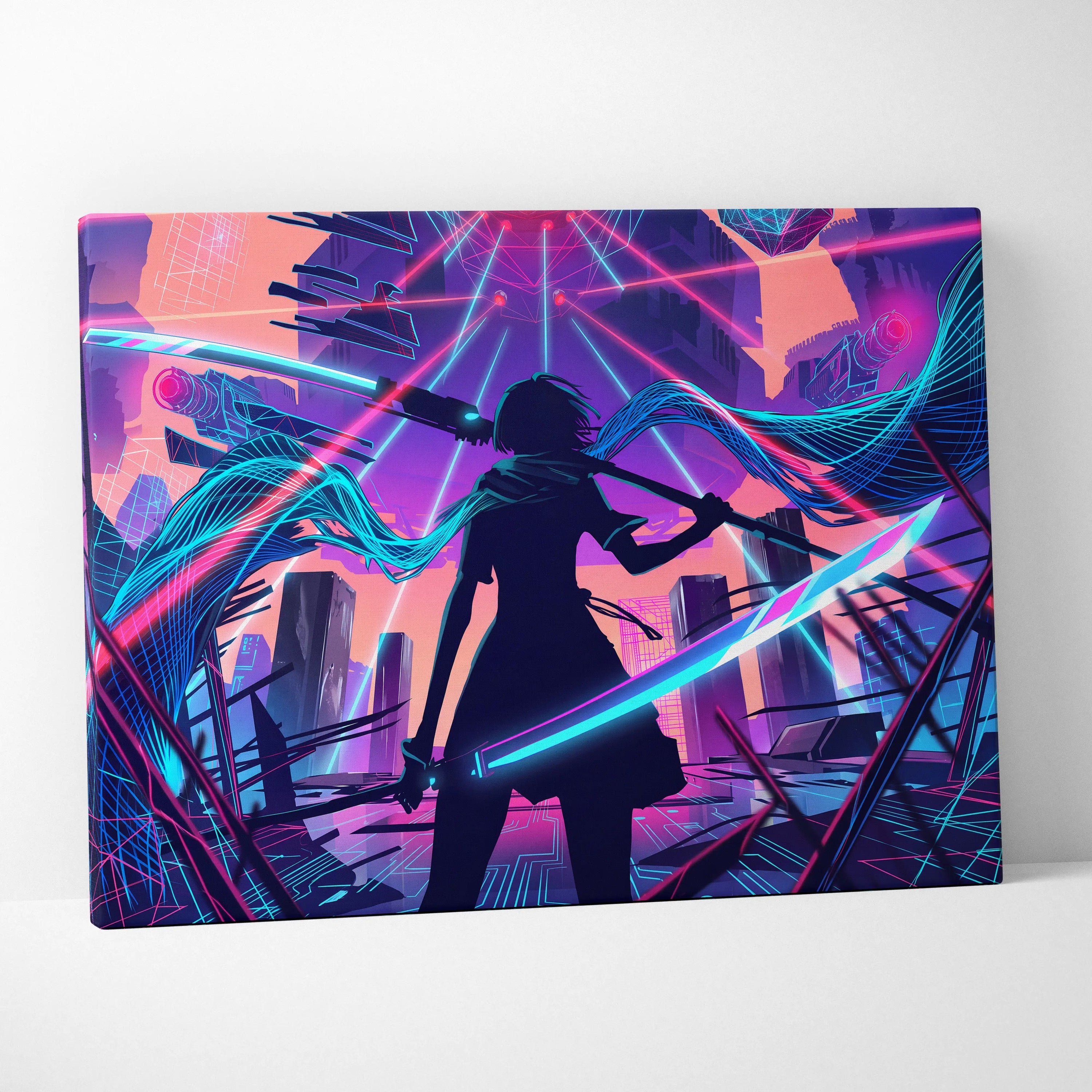 Vaporwave Neon Odyssey Canvas - Vaporwave Neon Pink Blue Living Room Art Dreamy Mood Neon Decor Canvas Print