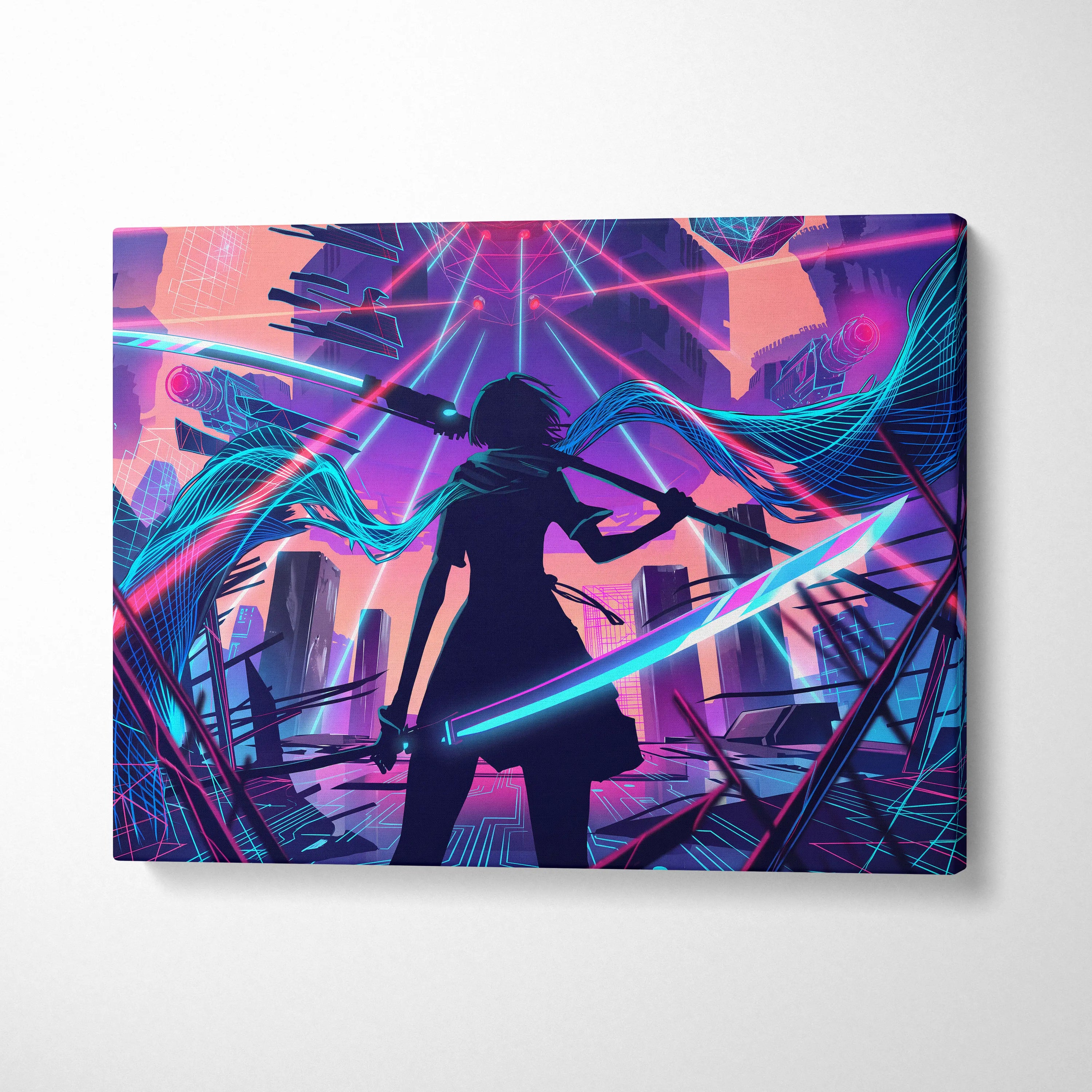 Vaporwave Neon Odyssey Canvas - Vaporwave Neon Pink Blue Living Room Art Dreamy Mood Neon Decor Canvas Print
