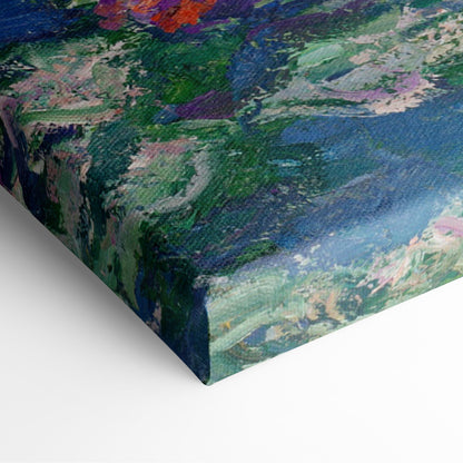 Water Lilies by Monet impressionist canvas print with vibrant greens blues purples textured brushstrokes