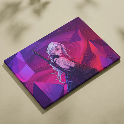 Vaporwave Neon Warrior Canvas - Vaporwave Warrior Neon Pink Canvas Living Room Decor Cyberpunk Moody Futurism Wall Art