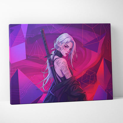 Vaporwave Neon Warrior Canvas - Vaporwave Warrior Neon Pink Canvas Living Room Decor Cyberpunk Moody Futurism Wall Art