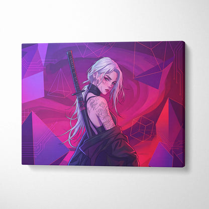 Vaporwave Neon Warrior Canvas - Vaporwave Warrior Neon Pink Canvas Living Room Decor Cyberpunk Moody Futurism Wall Art
