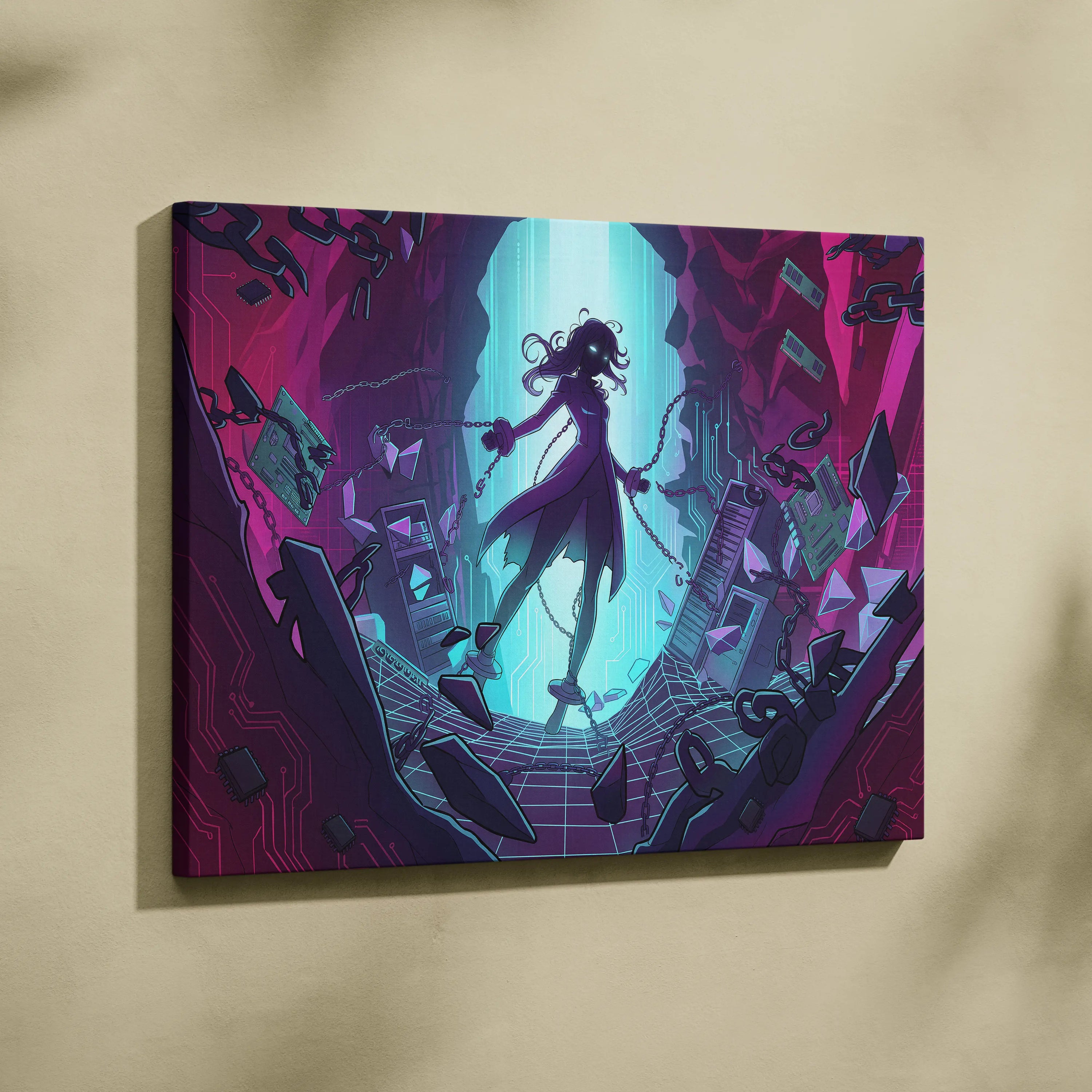Vaporwave Vaporfantasy Neon Canvas - Vaporwave Character Neon Palette Living Room Decor Dreamy Mood Vaporwave Wall Art