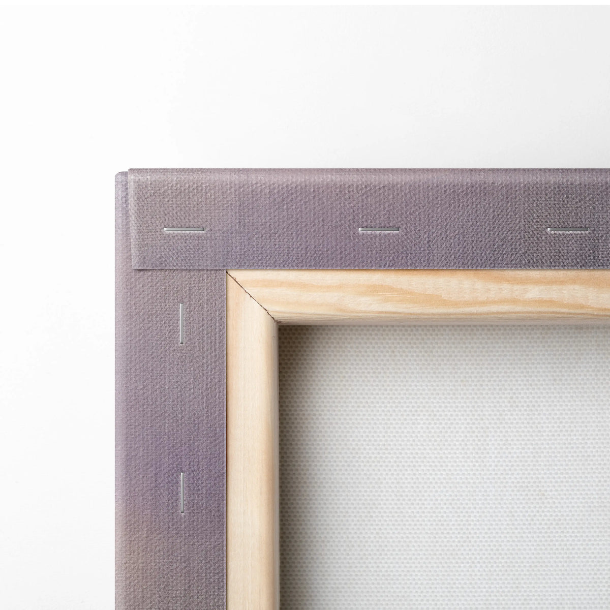 A light purple canvas stretched over a natural wood frame with visible stitching for porsche 911 gt3 rs inspired wall art