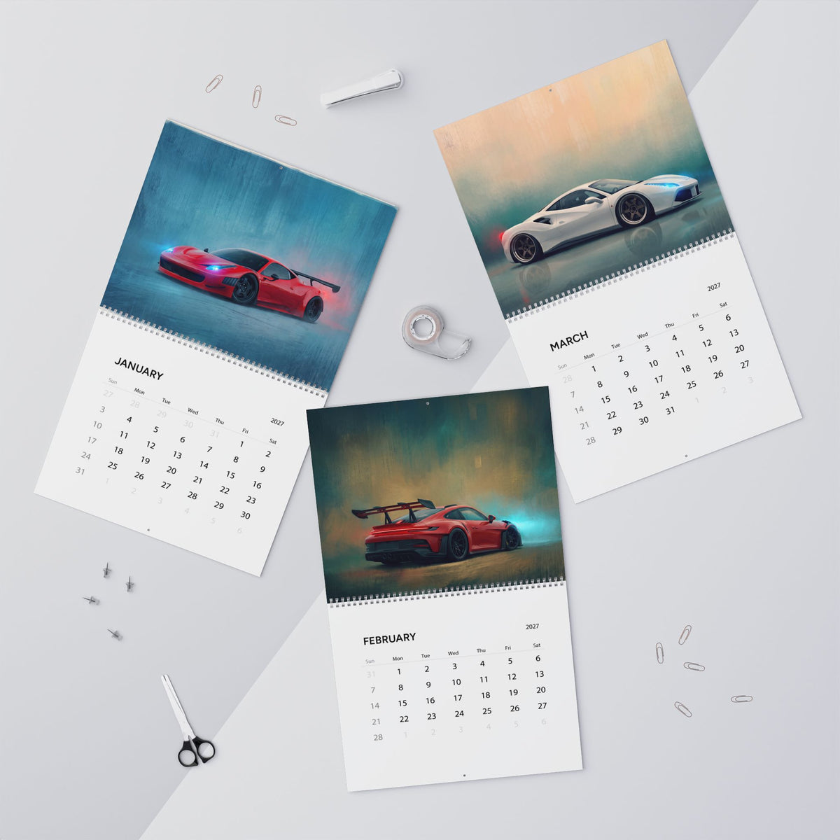 2027 Super Cars Artwork Calendar | Luxury Supercar Wall Calendar