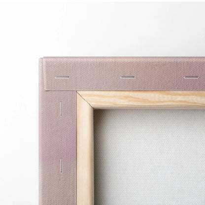 A blush pink canvas frame with natural wood border and stitching for Lamborghini Countach LPI 800-4 track edition art