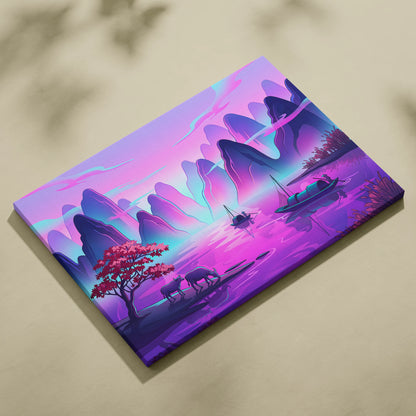 Neon Fuji Vaporwave Dreamscape - Mount Fuji Japan Landscape Neon Pastels Living Room Vaporwave Dreamy Mood Canvas Print