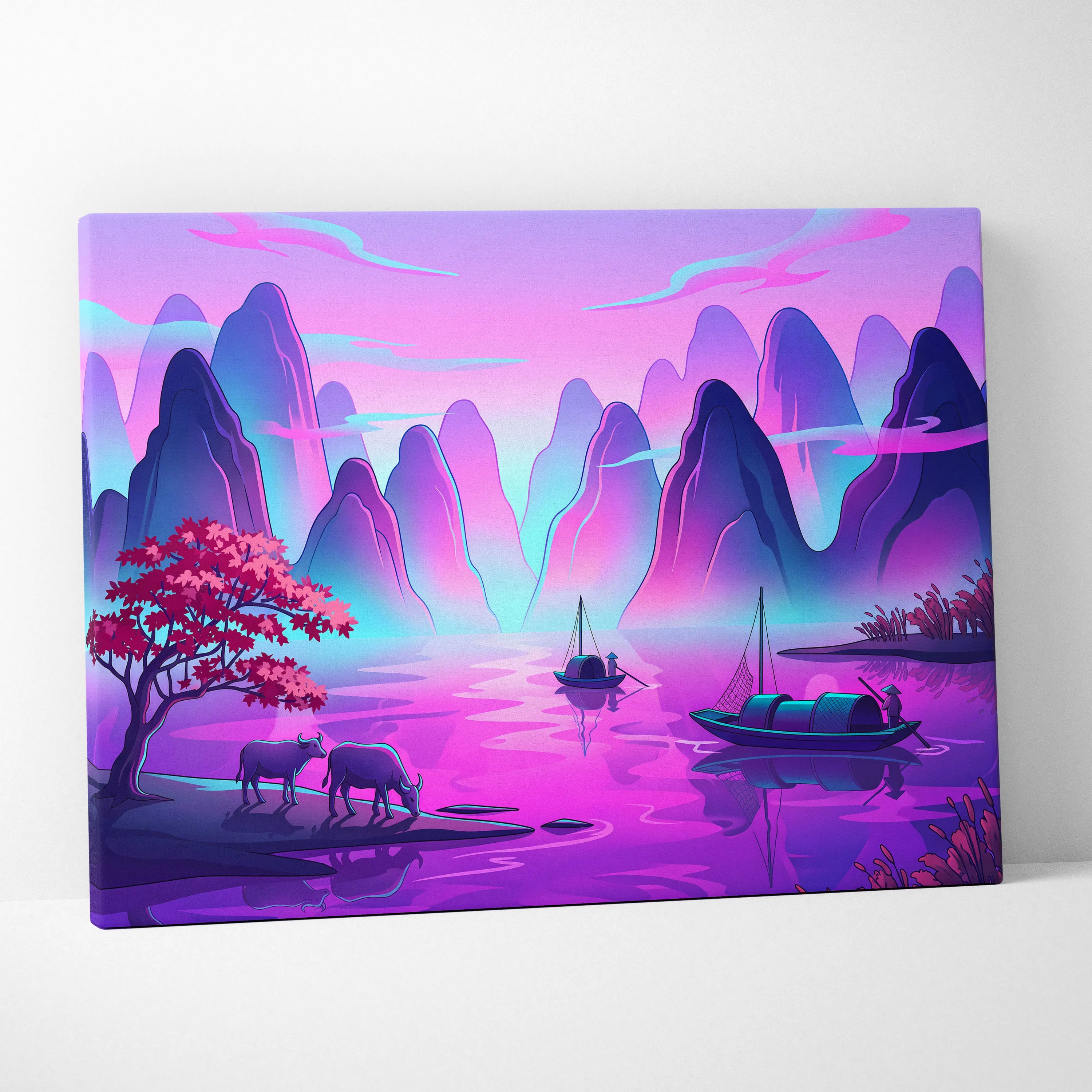 Neon Fuji Vaporwave Dreamscape - Mount Fuji Japan Landscape Neon Pastels Living Room Vaporwave Dreamy Mood Canvas Print