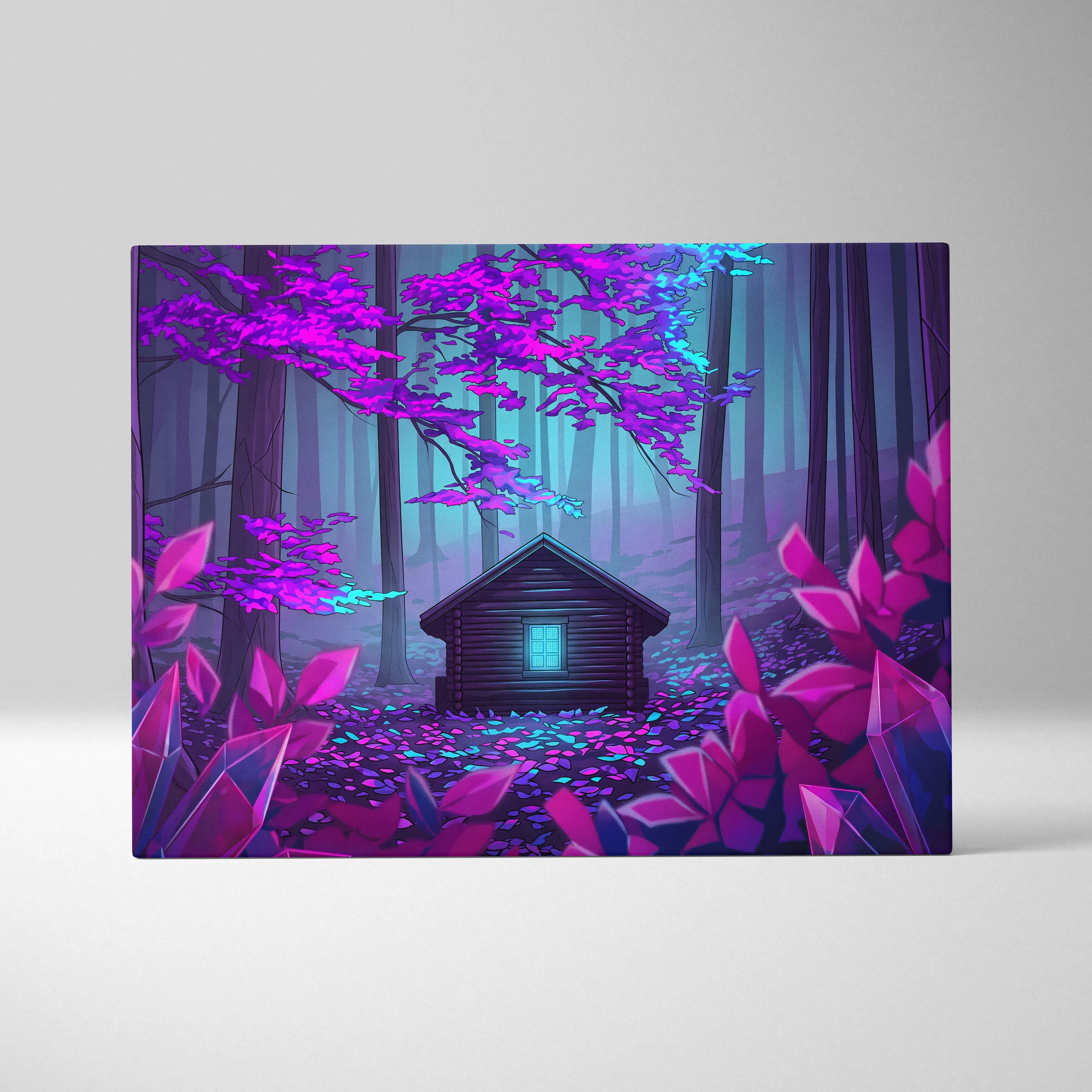 Neon Vaporwave Forest House - Vaporwave Landscape Neon Pink Cyan Living Room Retro Futurism Dreamy Synthwave Canvas Art