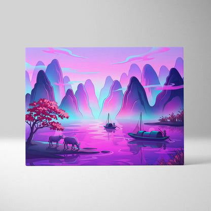 Neon Fuji Vaporwave Dreamscape - Mount Fuji Japan Landscape Neon Pastels Living Room Vaporwave Dreamy Mood Canvas Print