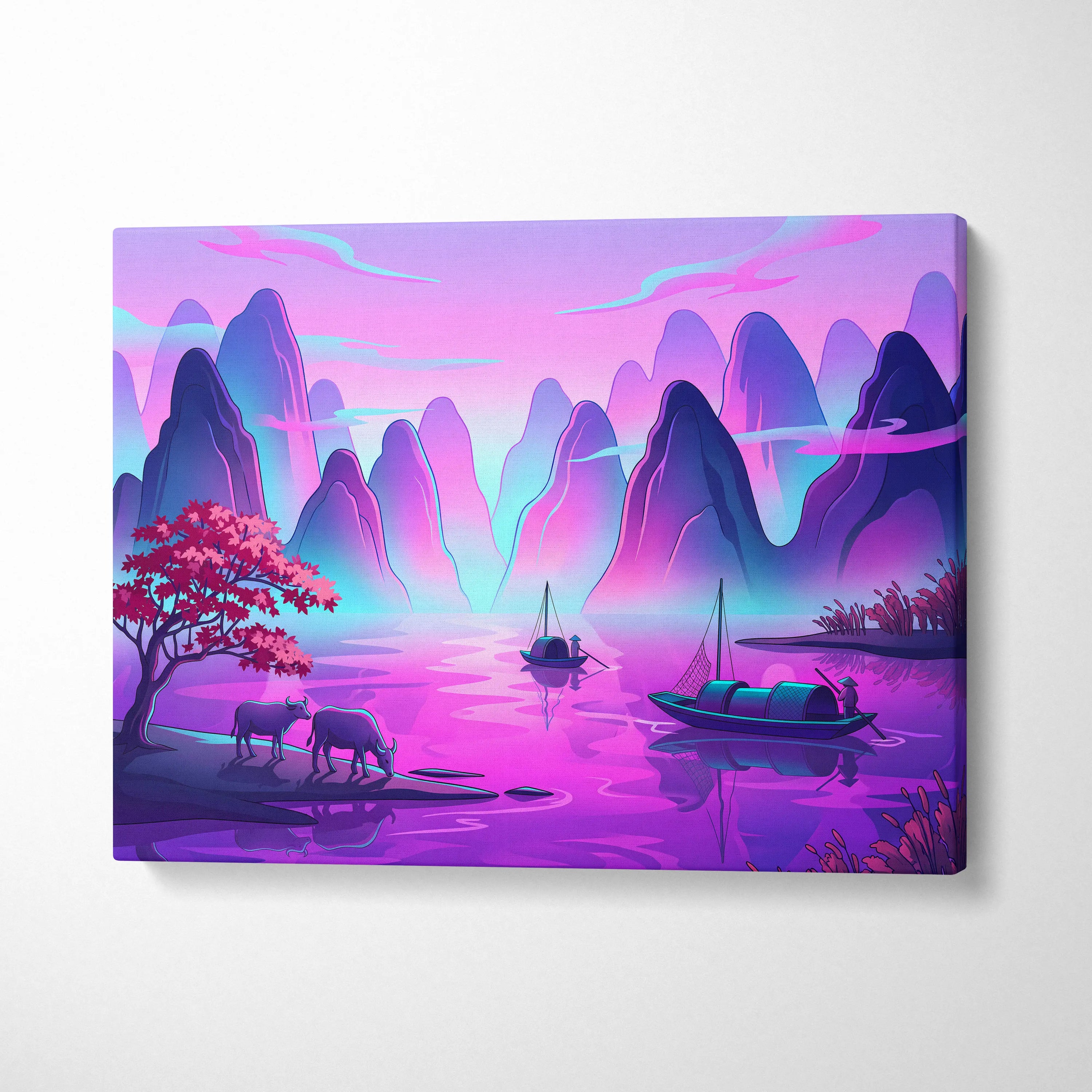 Neon Fuji Vaporwave Dreamscape - Mount Fuji Japan Landscape Neon Pastels Living Room Vaporwave Dreamy Mood Canvas Print