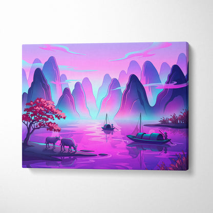 Neon Fuji Vaporwave Dreamscape - Mount Fuji Japan Landscape Neon Pastels Living Room Vaporwave Dreamy Mood Canvas Print