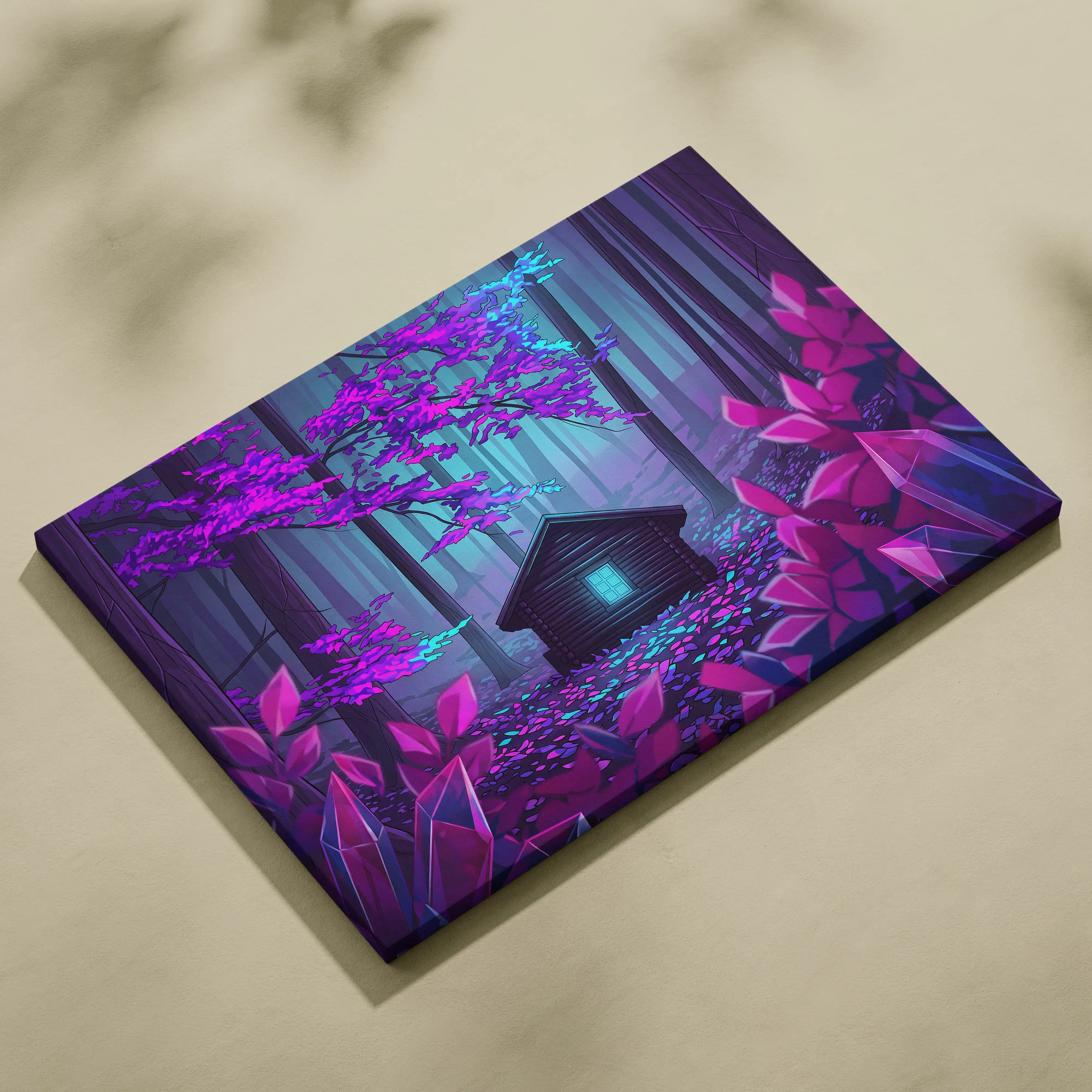 Neon Vaporwave Forest House - Vaporwave Landscape Neon Pink Cyan Living Room Retro Futurism Dreamy Synthwave Canvas Art