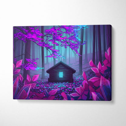 Neon Vaporwave Forest House - Vaporwave Landscape Neon Pink Cyan Living Room Retro Futurism Dreamy Synthwave Canvas Art