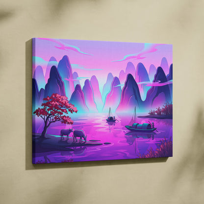 Neon Fuji Vaporwave Dreamscape - Mount Fuji Japan Landscape Neon Pastels Living Room Vaporwave Dreamy Mood Canvas Print