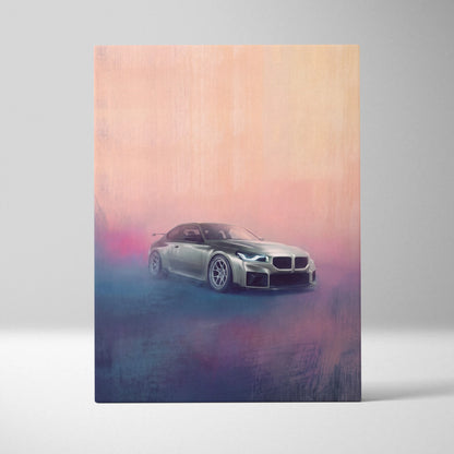 Silver bmw m6 coupe with sleek aerodynamic design and black sporty rims artistic canvas print wall art